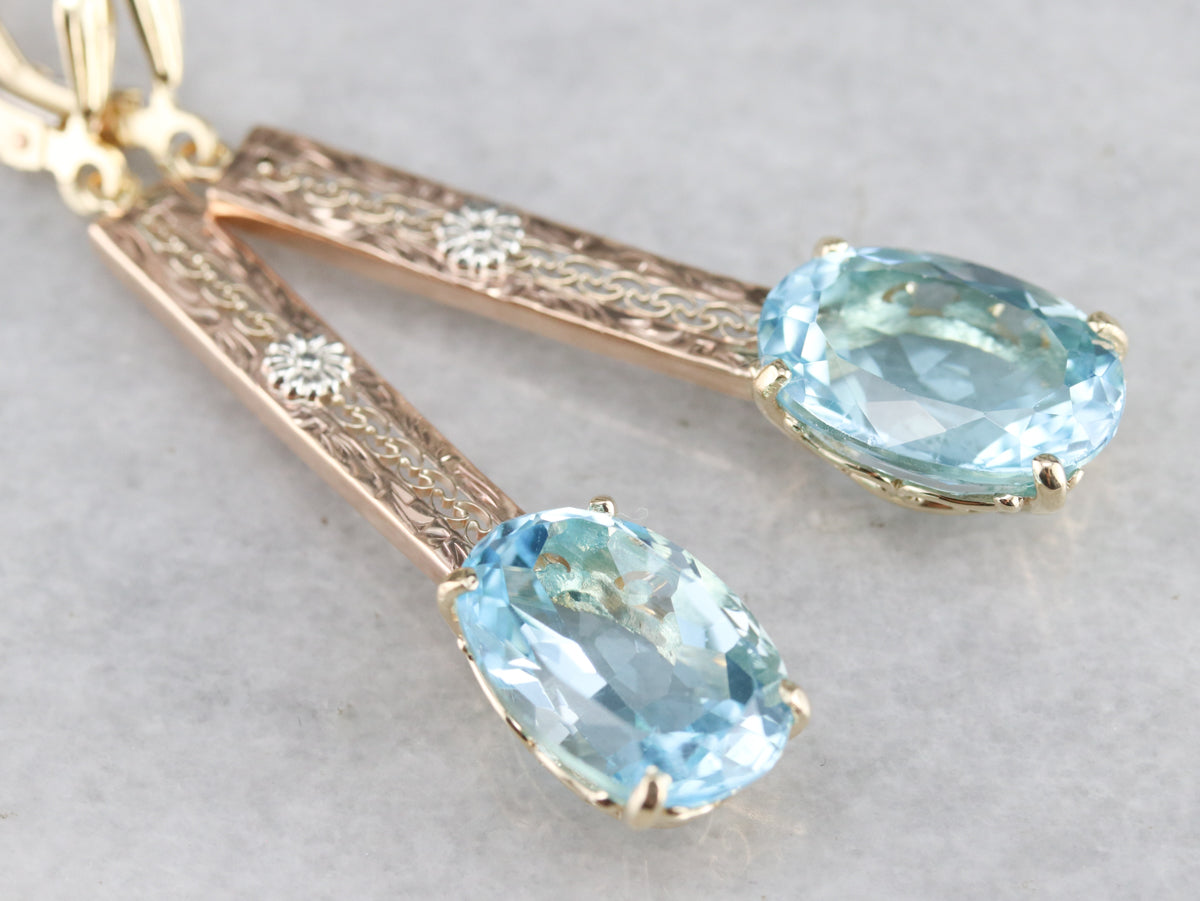 Blue Topaz Filigree Drop Earrings