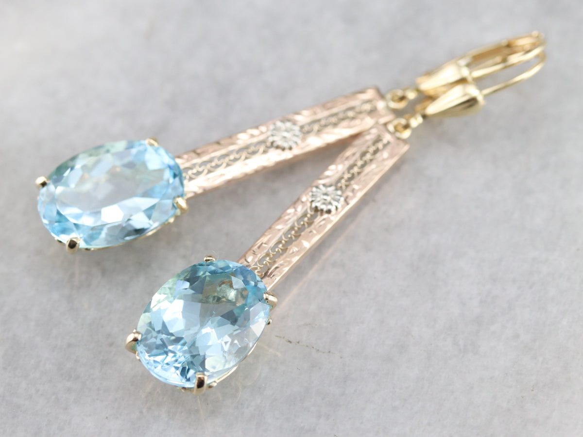 Blue Topaz Filigree Drop Earrings