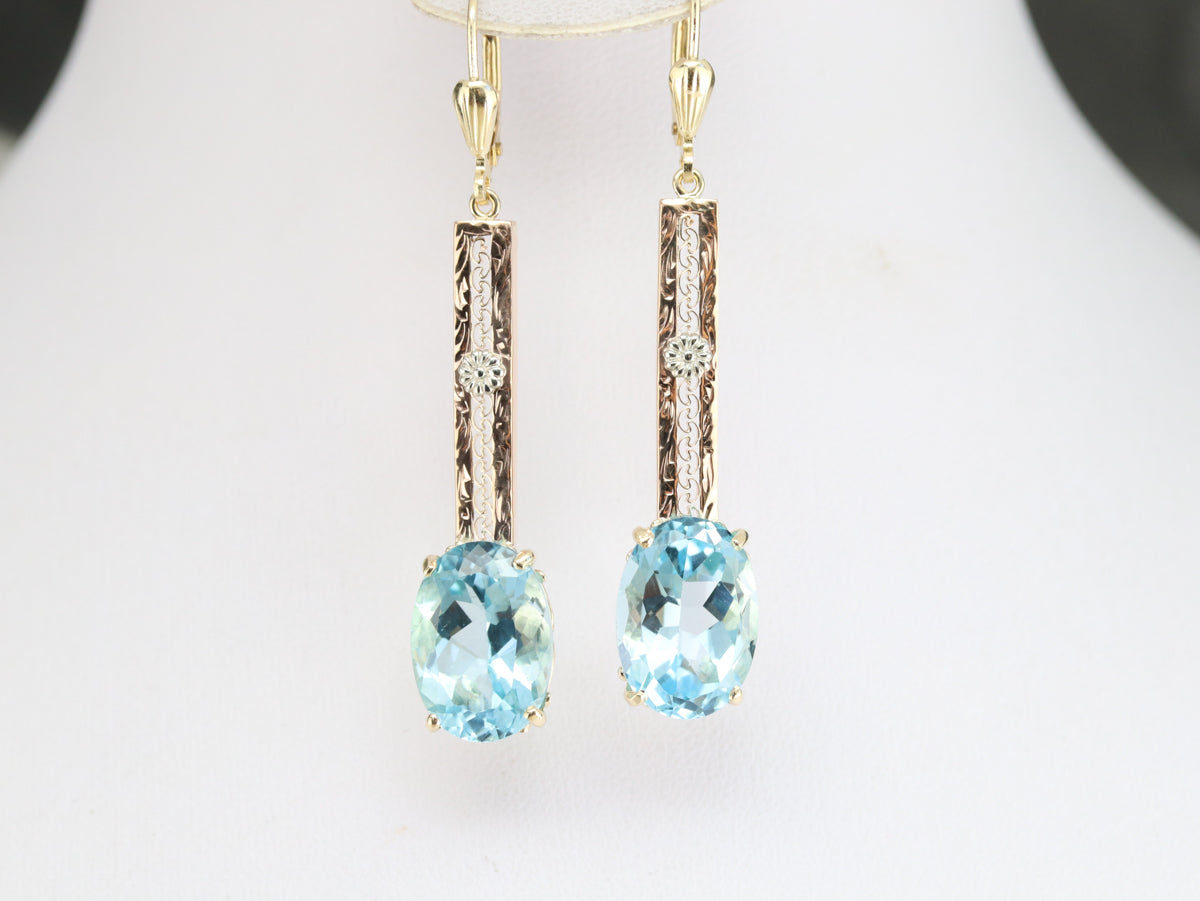 Blue Topaz Filigree Drop Earrings