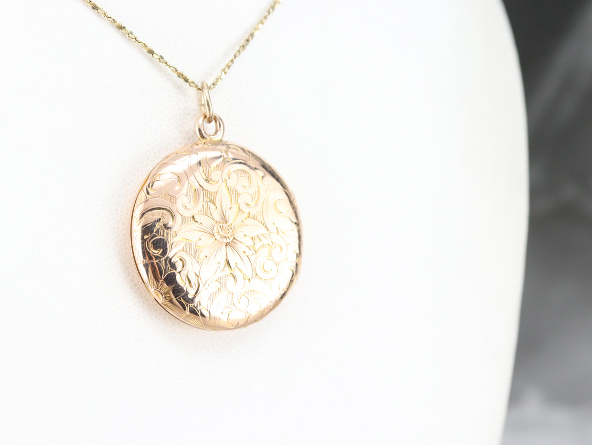 Vintage Gold Monogram Floral Locket
