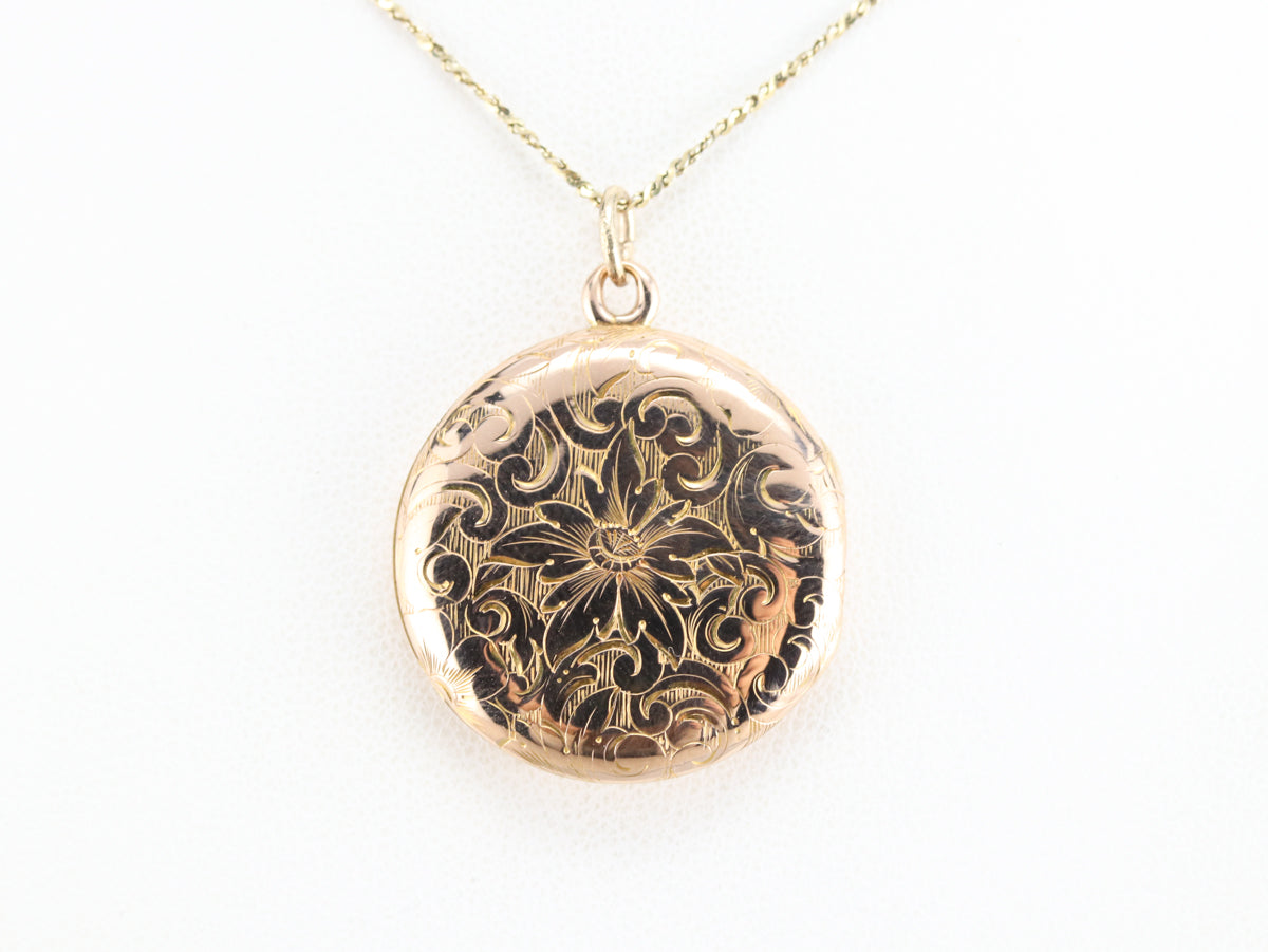 Vintage Gold Monogram Floral Locket