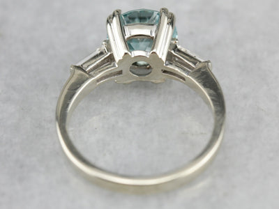 Retro Blue Zircon and Diamond Ring