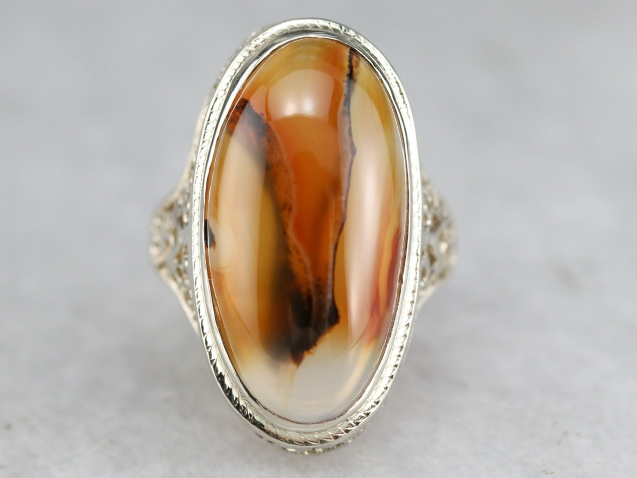 Art Deco Agate Filigree Ring