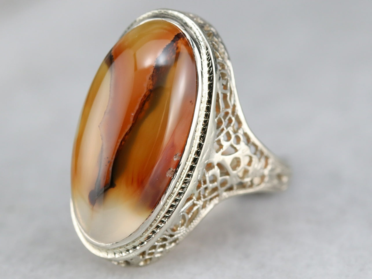 Art Deco Agate Filigree Ring