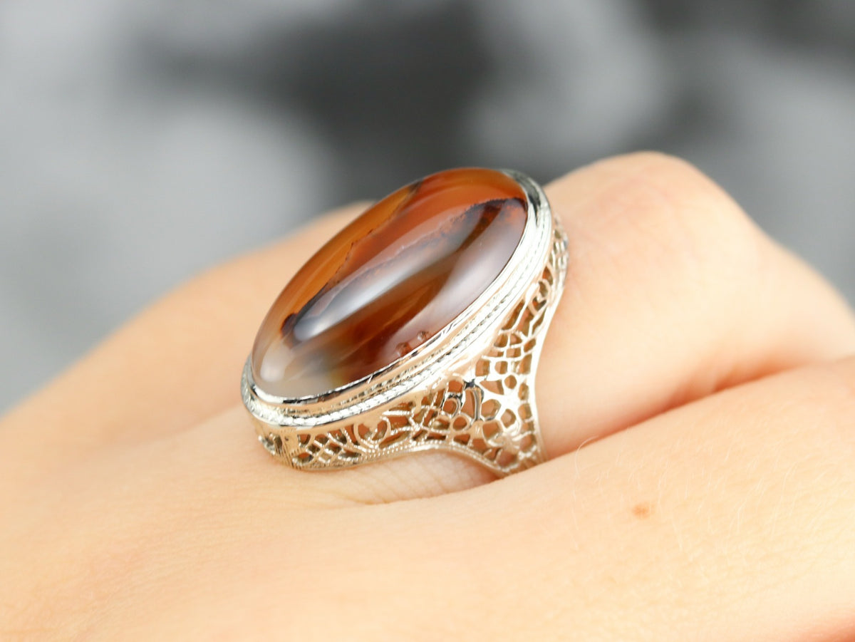 Art Deco Agate Filigree Ring