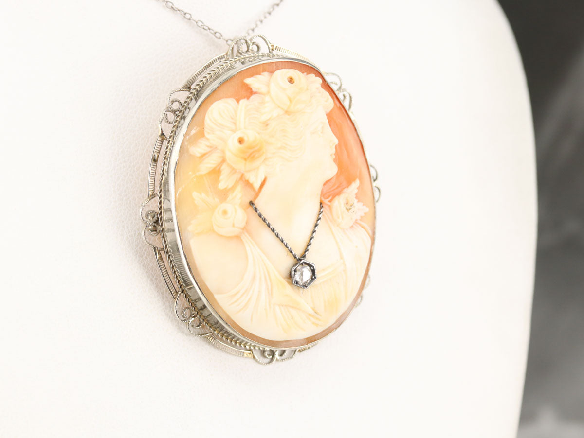 Art Deco Rose Cut Diamond Cameo Pin or Pendant