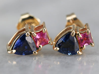 Pink and Blue Sapphire Stud Earrings
