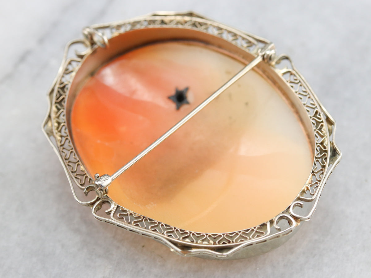 Art Deco Girl with Diamond Rose Cameo Brooch