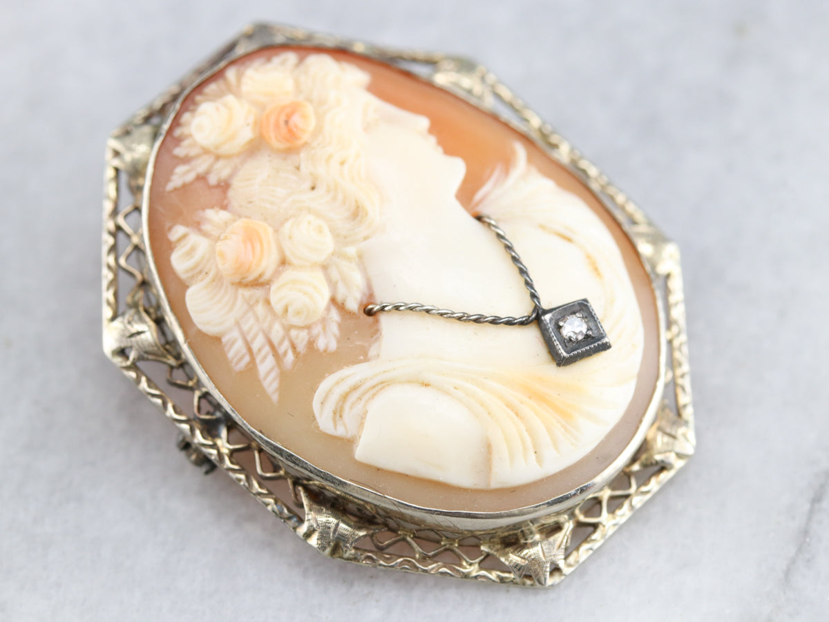 Art Deco Diamond Cameo Pin or Pendant