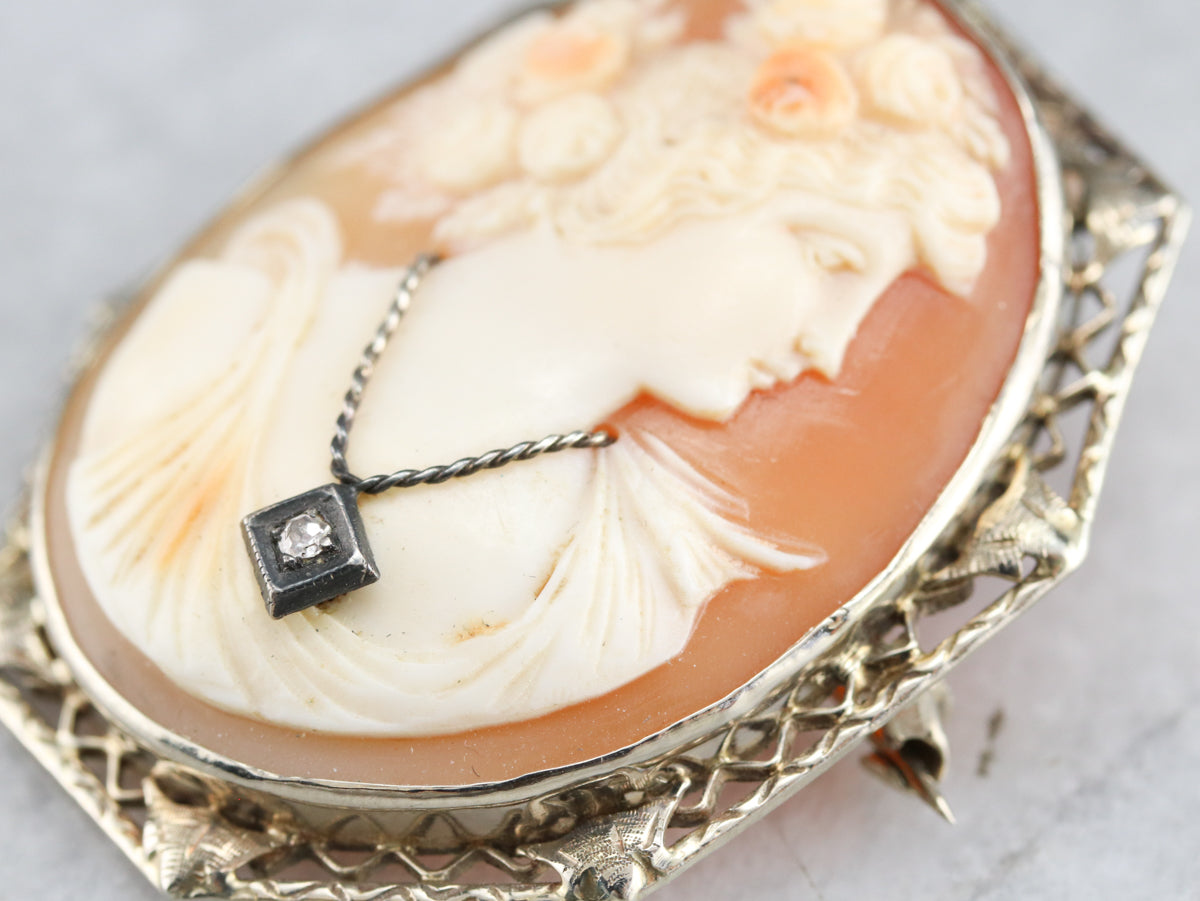Art Deco Diamond Cameo Pin or Pendant