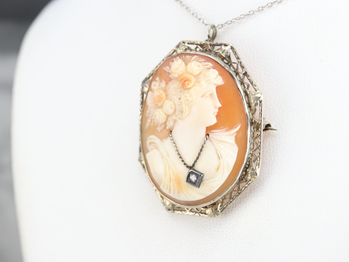 Art Deco Diamond Cameo Pin or Pendant