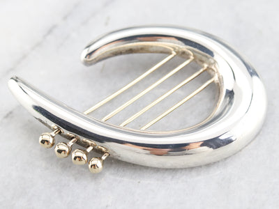 Vintage Silver and Gold Harp Brooch