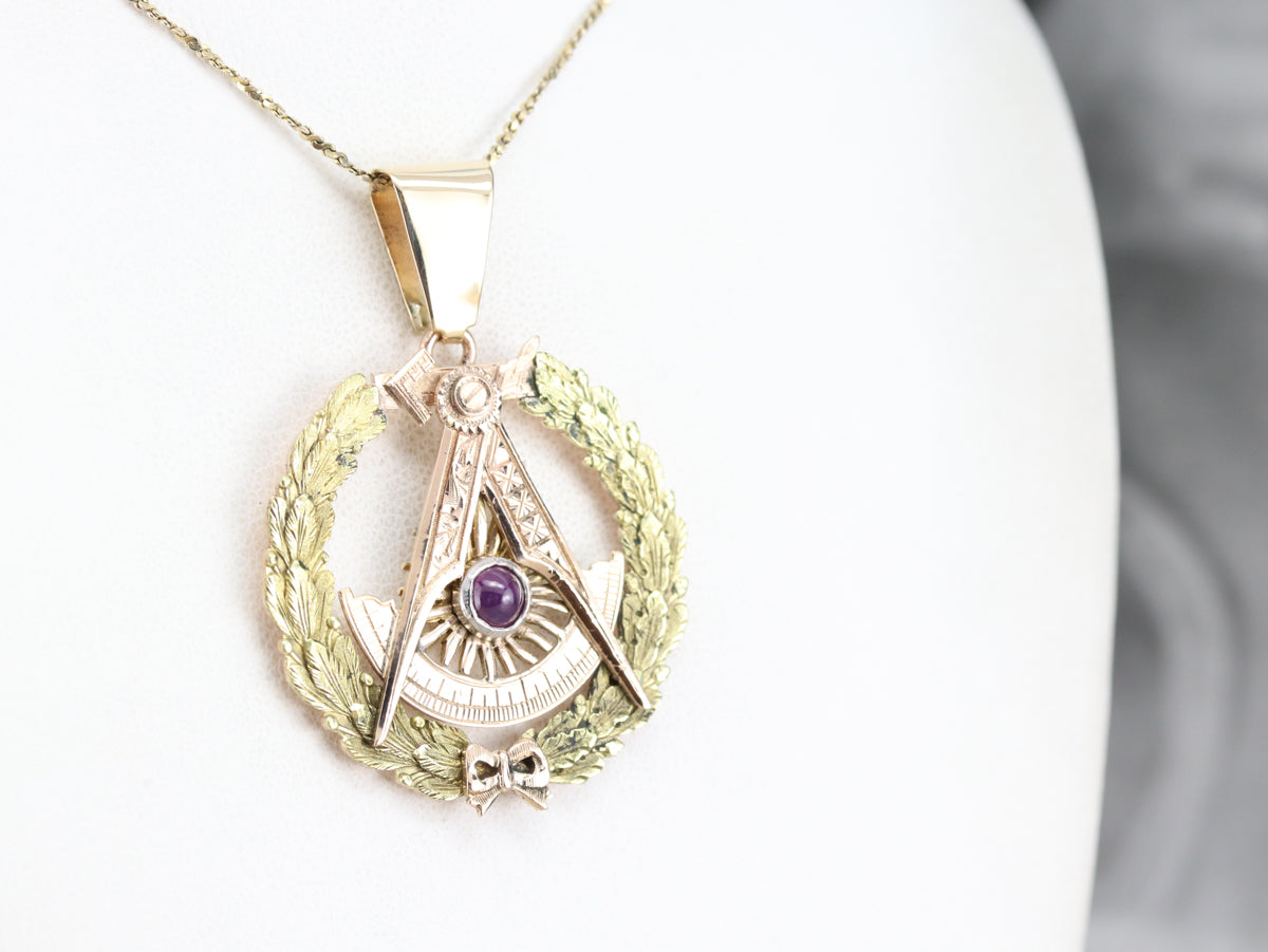 Antique Star Ruby Masonic Pendant