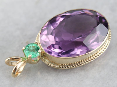 Amethyst and Emerald Yellow Gold Pendant