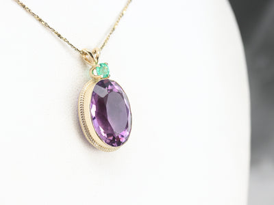 Amethyst and Emerald Yellow Gold Pendant
