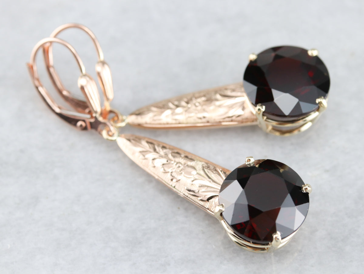 Pendientes colgantes florales de granate