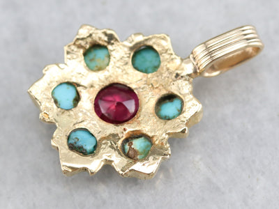 Vintage Ruby and Turquoise Pendant