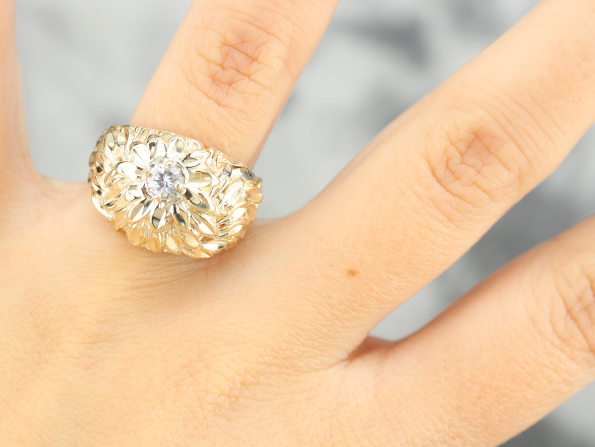 Anillo solitario de diamantes florales