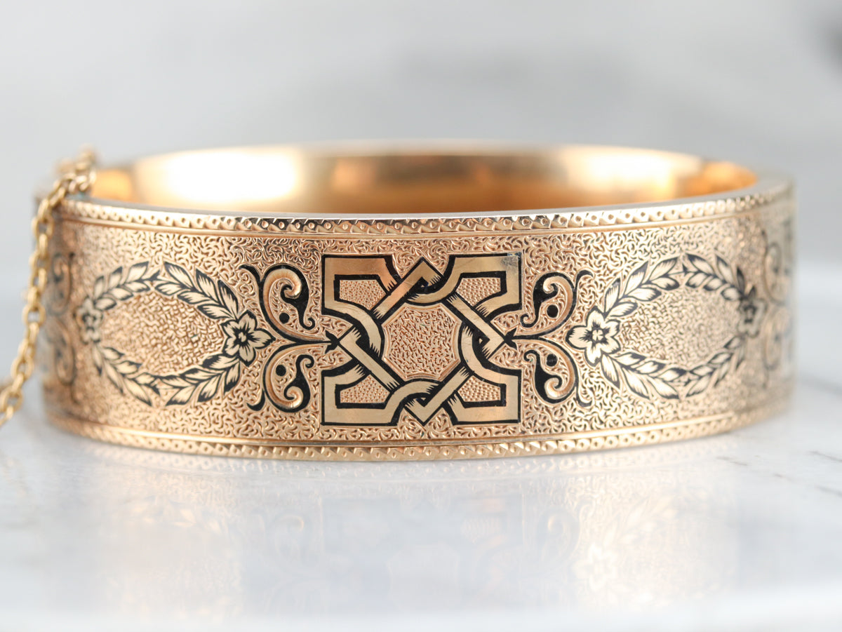 Victorian Black Enamel Bangle Bracelet