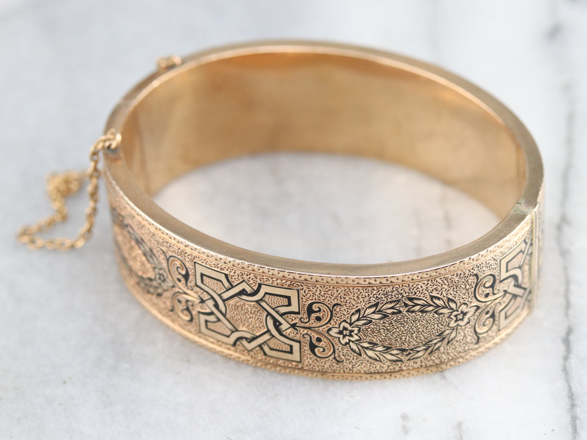 Victorian Black Enamel Bangle Bracelet
