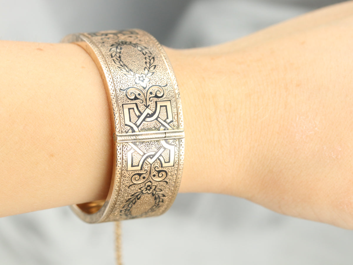 Victorian Black Enamel Bangle Bracelet
