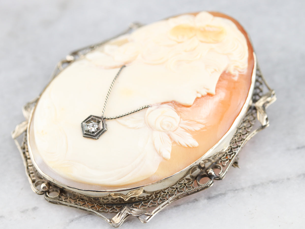 Art Deco Diamond Cameo Brooch or Pendant