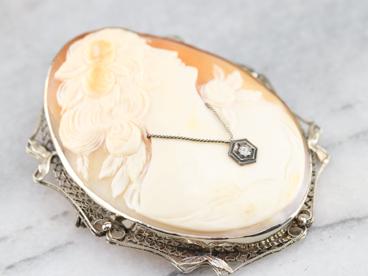 Art Deco Diamond Cameo Brooch or Pendant