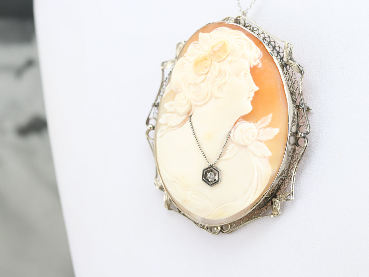 Art Deco Diamond Cameo Brooch or Pendant