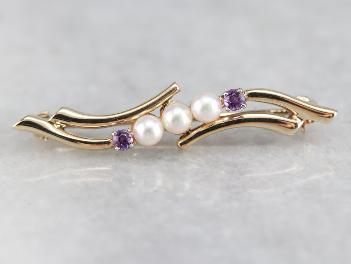 Vintage Pearl and Amethyst Brooch