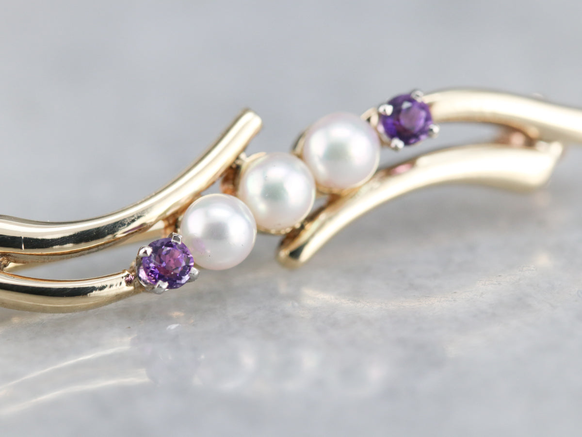 Vintage Pearl and Amethyst Brooch