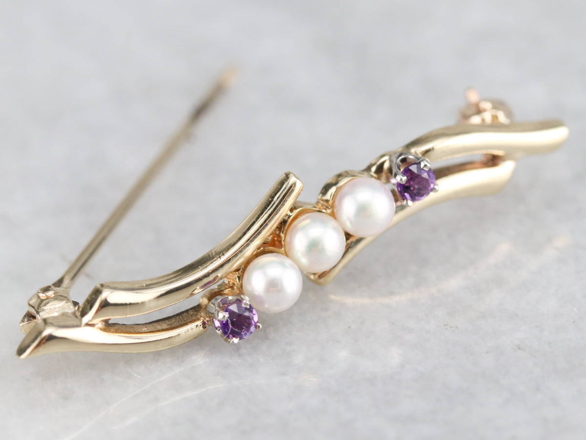 Vintage Pearl and Amethyst Brooch
