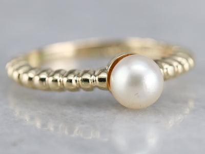 Yellow Gold Pearl Solitaire Ring