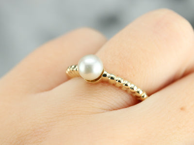 Yellow Gold Pearl Solitaire Ring