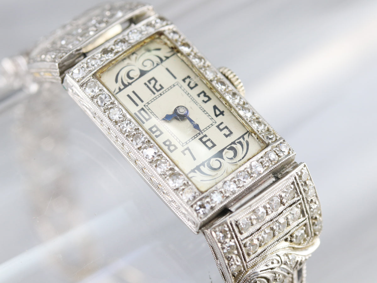 Vintage Diamond Platinum Ladies Wrist Watch