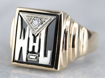 Vintage Black Onyx and Diamond Signet Ring