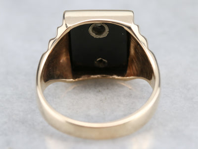 Vintage Black Onyx and Diamond Signet Ring