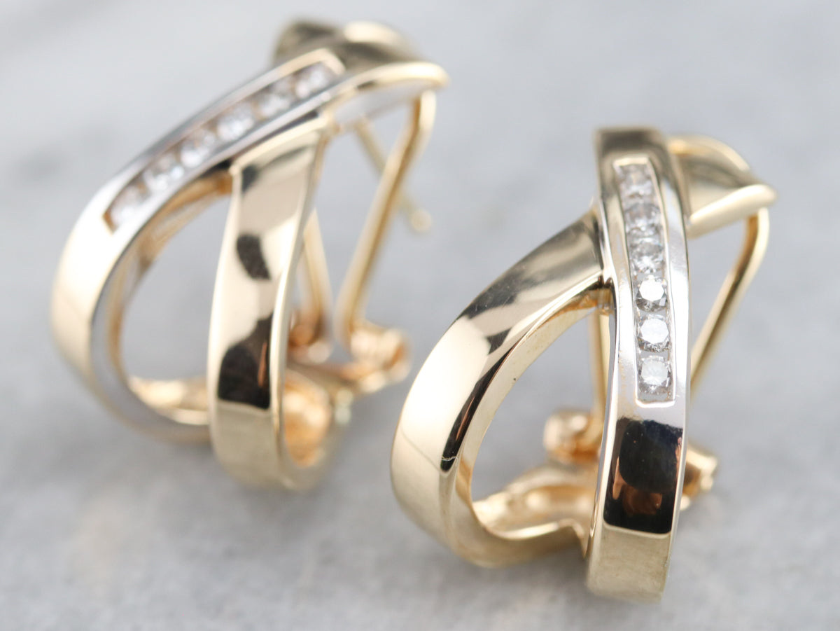 Diamond Drop Hoop Earrings