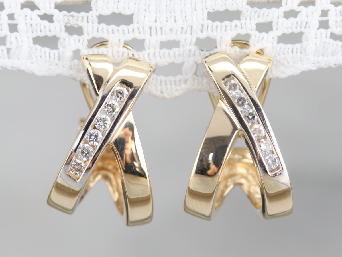 Diamond Drop Hoop Earrings