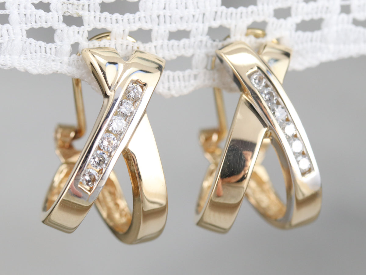 Diamond Drop Hoop Earrings