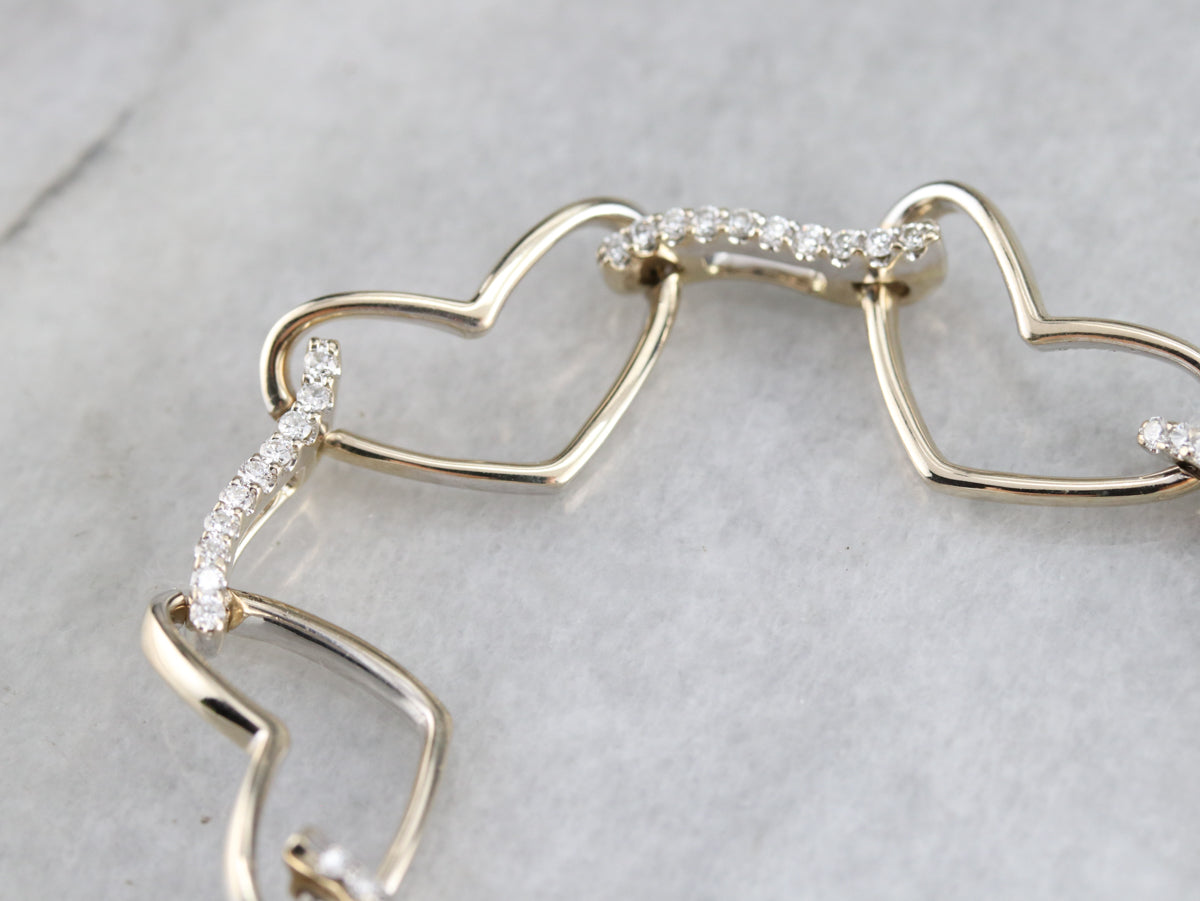 Diamond Heart Link White Gold Bracelet