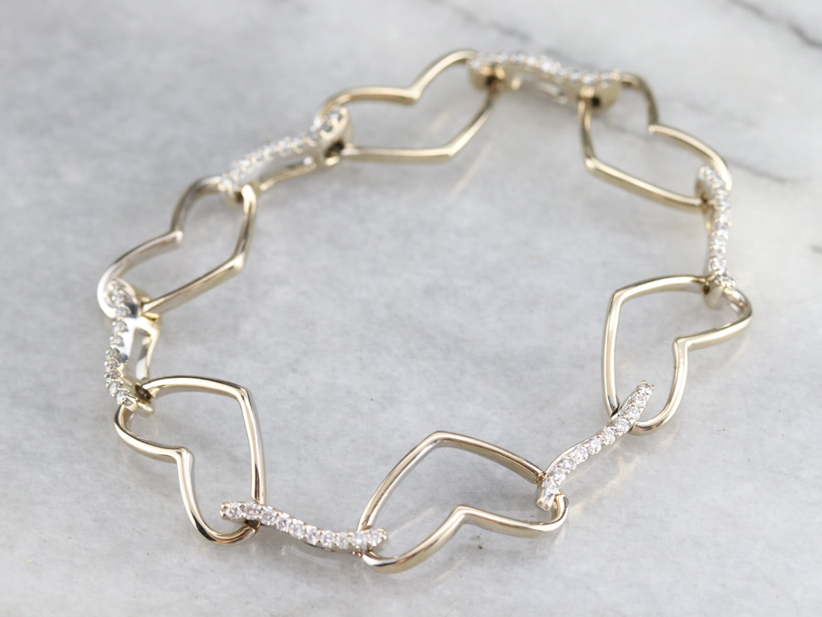 Diamond Heart Link White Gold Bracelet