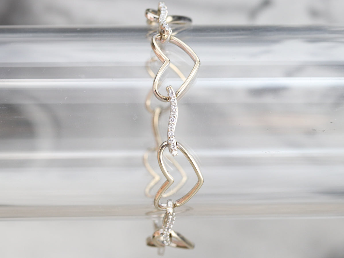 Diamond Heart Link White Gold Bracelet