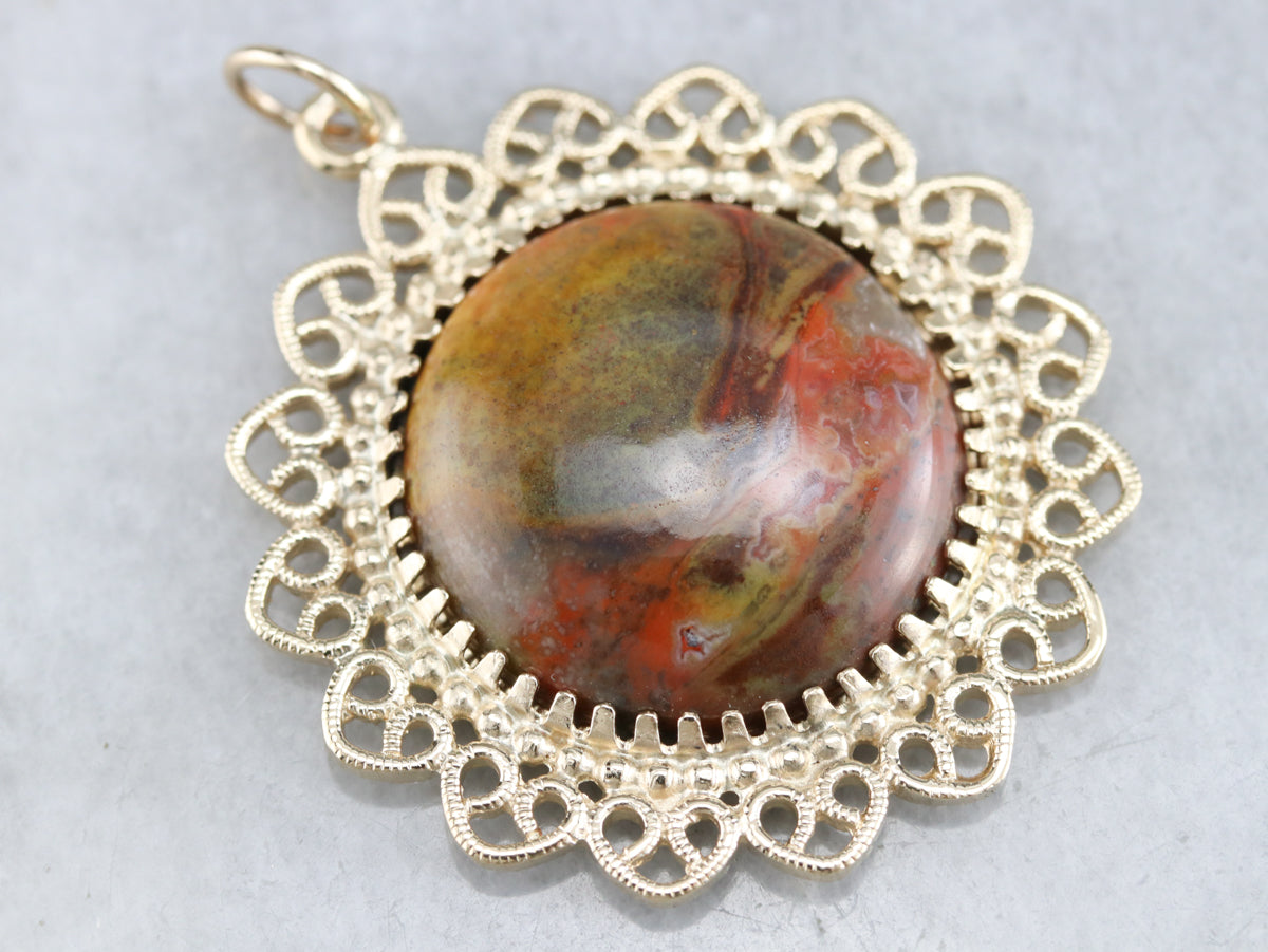 Yellow Gold Jasper Filigree Pendant