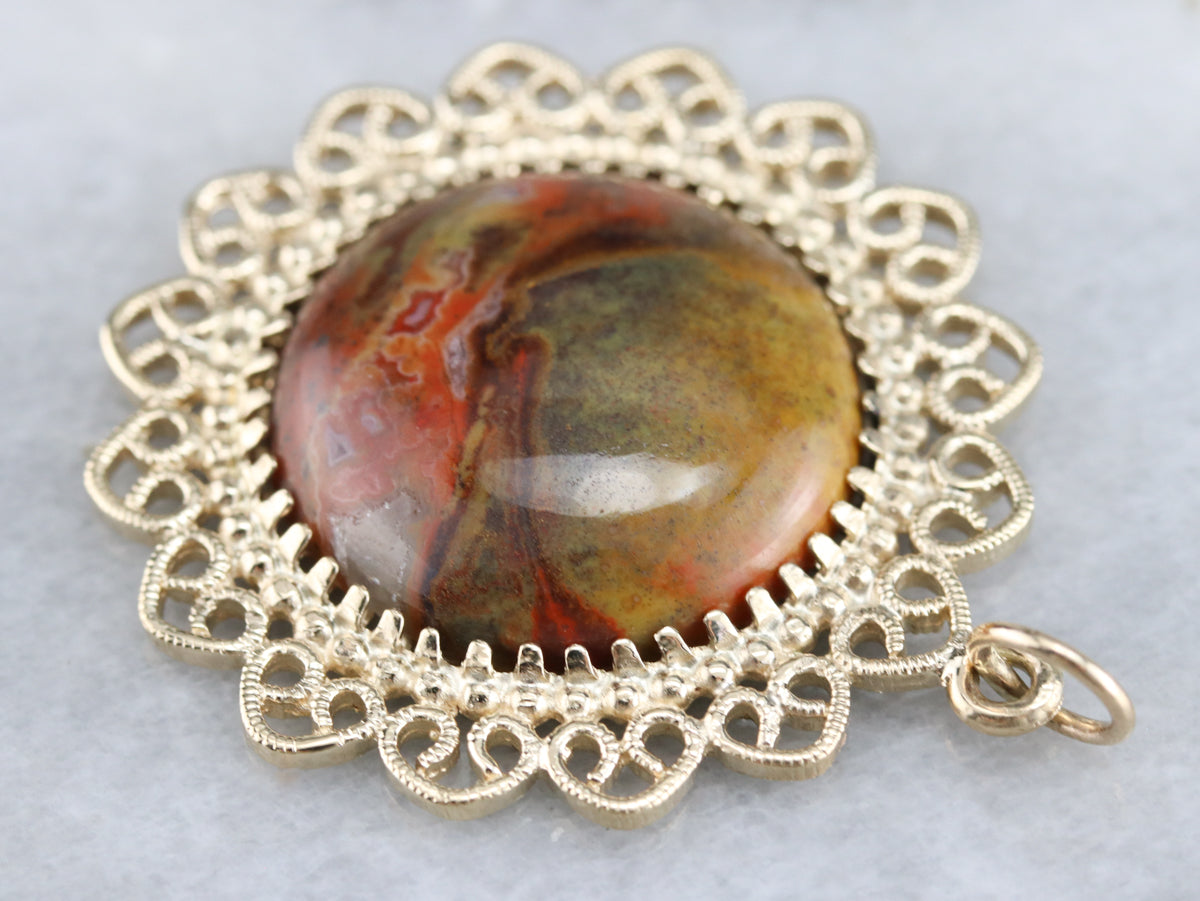 Yellow Gold Jasper Filigree Pendant