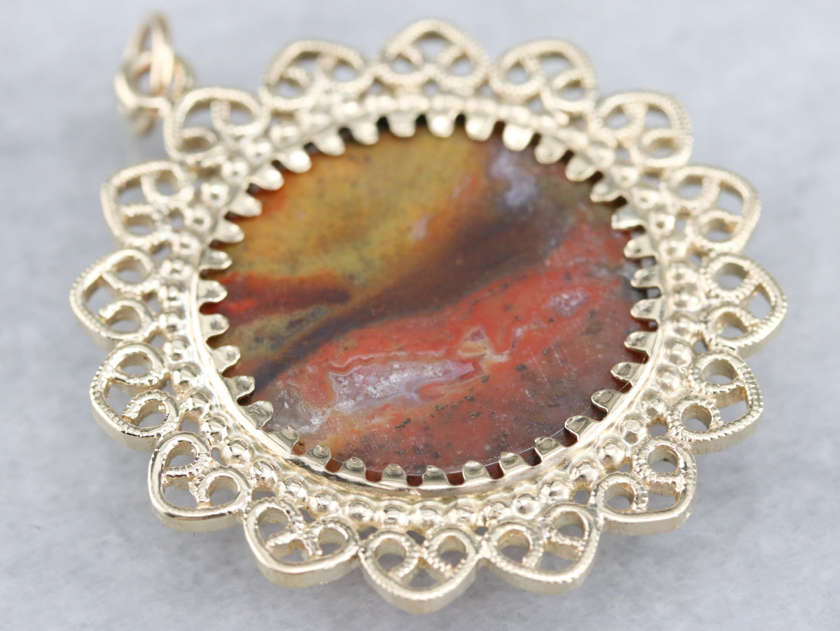 Yellow Gold Jasper Filigree Pendant