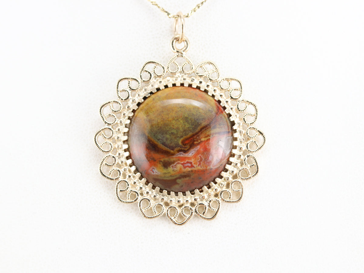 Yellow Gold Jasper Filigree Pendant