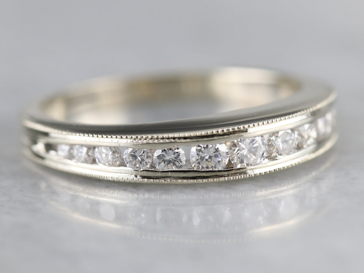Domed Diamond White Gold Wedding Band