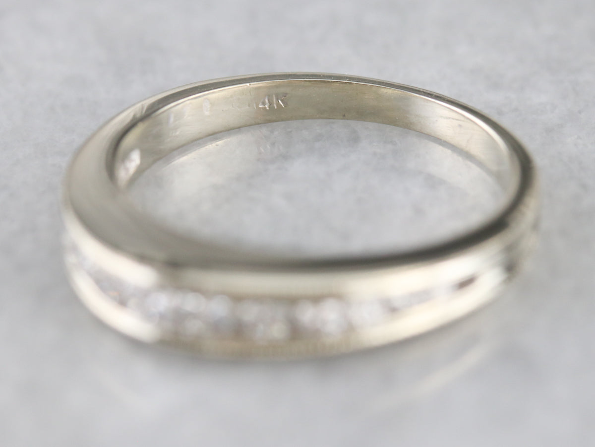 Domed Diamond White Gold Wedding Band