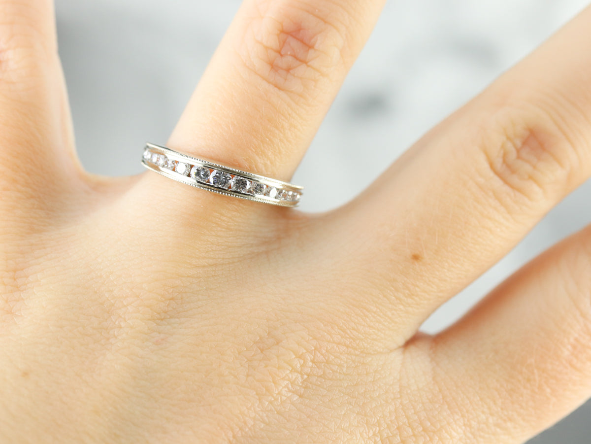 Domed Diamond White Gold Wedding Band