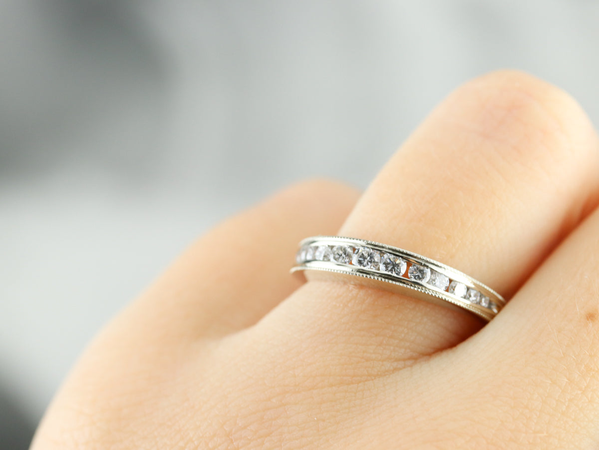 Domed Diamond White Gold Wedding Band